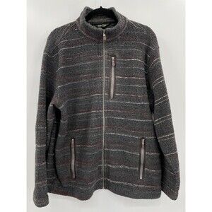 ORVIS Gray Red Stripe Full Zip Fleece Jacket Size M
